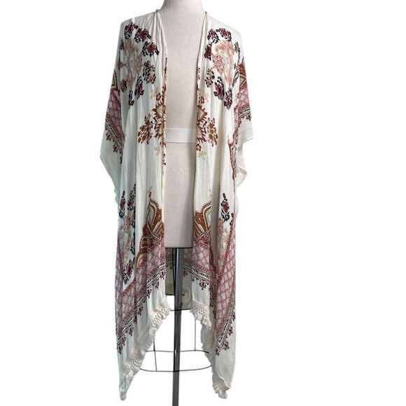 Kimono/Duster/Cover Up One size bege cream gold pink tassel fringe hem - Picture 4 of 6
